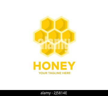 Honey close-up, honeycomb beekeeping and apiculture, logo design. Organic food, apiary, vector design and illustration. Stock Vector