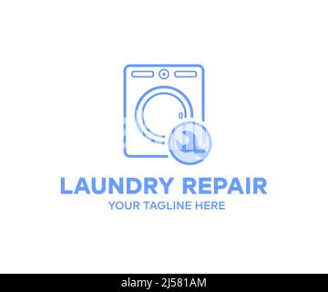 Laundry repair, dryer, washing machine logo design. Repair service washing machine vector design and illustration. Stock Vector