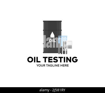 Oil test in Tube beaker experiment logo design. Test tube in laboratory vector design and illustration. Stock Vector