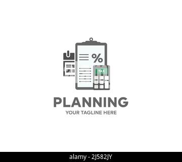 Planning logo design. Wealth calculation with tax percentage and monthly income vector illustration vector design and illustration. Stock Vector