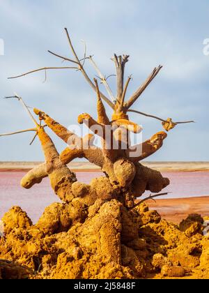 Chemical precipitation geoforms in the mining reservoir of Gossan at Riotinto, Huelva Stock Photo