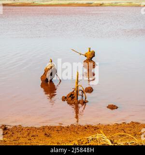 Chemical precipitation geoforms in the mining reservoir of Gossan at Riotinto, Huelva Stock Photo