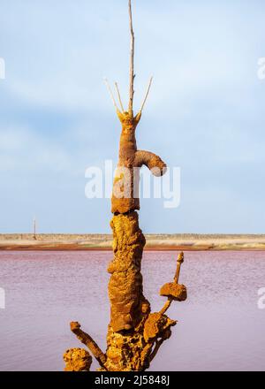 Chemical precipitation geoforms in the mining reservoir of Gossan at Riotinto, Huelva Stock Photo