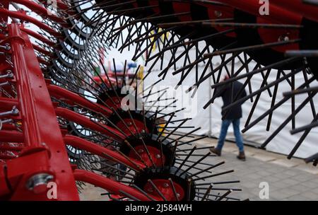 Leipzig, Germany. 21st Apr, 2022. Soil cultivation equipment will be on display at the outdoor exhibition area of Agra 2022. The trade show Agra 2022 takes place from 21.04. to 24.04.2022. Credit: Sebastian Willnow/dpa/Alamy Live News Stock Photo