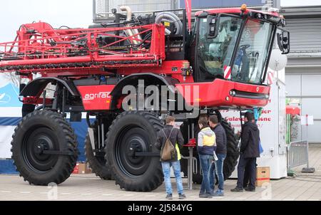 Leipzig, Germany. 21st Apr, 2022. A vehicle for applying crop protection products will be on display at the outdoor exhibition area of the Agra 2022 trade fair. The trade show Agra 2022 takes place from 21.04. to 24.04.2022. Credit: Sebastian Willnow/dpa/Alamy Live News Stock Photo