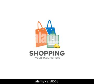 Shopping bags logo design. Online shopping, tax, money vector design and illustration. Stock Vector