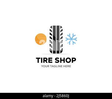 Automotive tires shop logo design. Car tire shop and service vector design and illustration. Stock Vector
