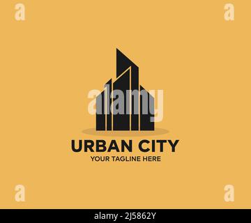 Building and urban logo design. City scene, real estate and property development. Innovative architecture and engineering concept vector design. Stock Vector
