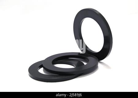 Pile of rubber gaskets and washers isolated on white. High quality photo. Stock Photo