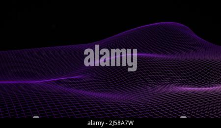 Sci-fi themed abstract background featuring glowing violet wave/grid. 3d rendering. Stock Photo