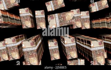 Kenyan Shilling money pack 3d illustration. KES banknote bundle stacks. Concept of finance, cash, economy crisis, business success, recession, bank, t Stock Photo