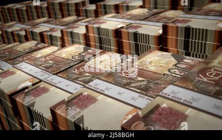 Kenyan Shilling money pack 3d illustration. KES banknote bundle stacks. Concept of finance, cash, economy crisis, business success, recession, bank, t Stock Photo