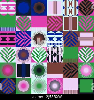 Brutalist Art inspired vector pattern artwork made with abstract geometric shapes and bold forms. Digital graphics design for poster, cover, art, pres Stock Vector