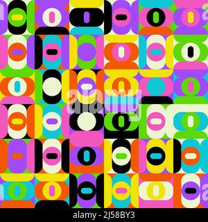 Neon colored abstract vector pattern artwork made with various geometric shapes and elements. Digital graphics design for poster, cover, art, presenta Stock Vector