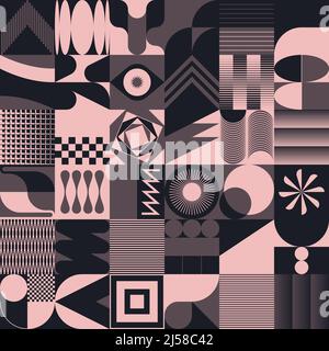 Brutalist Art inspired vector pattern artwork made with abstract geometric shapes and bold forms. Digital graphics design for poster, cover, art, pres Stock Vector