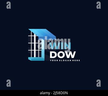 Windows with outside awning logo design.Striped canopy of the building facades vector design. Store window with striped awning logotype Stock Vector