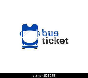 Bus ticket and bus front view logo design. Buying tickets online, transport service vector design. Public transportation ticket logotype Stock Vector