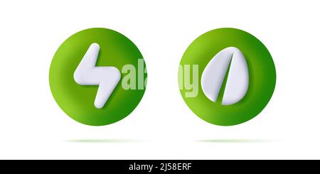 Set of 3d icons for green eco with leaf and energy sign Stock Vector