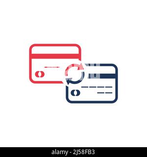 Credit cards money transfer with arrows. Between the cards, exchange accounts. concept of easy banking like secure payment Stock Vector