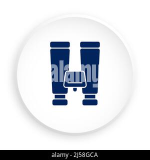 Silhouette of binoculars to observe icon in neomorphism style for mobile app. Button for mobile application or web. Vector on white background Stock Vector