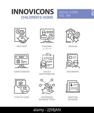 Preparation of documents for adoption - line design style icons set Stock Vector