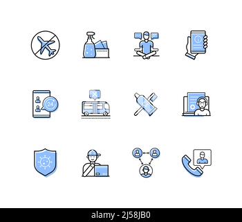 Lockdown during pandemic - modern line design style icons set Stock Vector