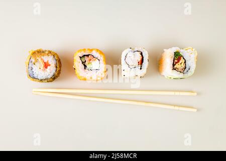 popular asian rolls lunch order to home online Stock Photo