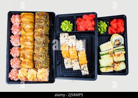 popular asian rolls lunch order to home online Stock Photo