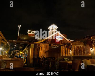 San Diego, AUG 2 2014 - Night exterior view of the Pier cafe in Seaport Village Stock Photo