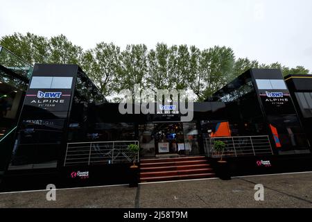 Alpine F1 Team motorhome in the paddock. Emilia Romagna Grand Prix ...