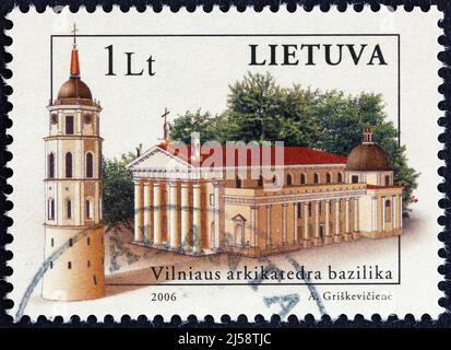 LITHUANIA - CIRCA 2006: A stamp printed in Lithuania from the 'Lithuanian Churches' issue shows Vilnius cathedral basilica, circa 2006. Stock Photo