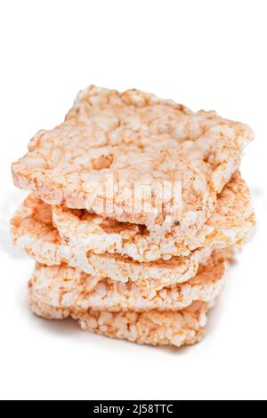 A Stack of Square Rice Cakes - Isolated on White. Dietary Crispbread - Isolation Stock Photo