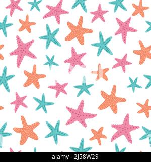 Vector seamless pattern with starfishes in cartoon style. Stock Vector