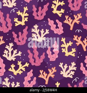 Vector seamless pattern with algae in cartoon style. Stock Vector