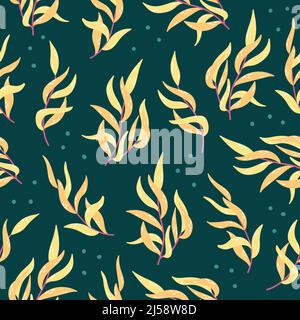 Vector seamless pattern with algae in cartoon style. Stock Vector