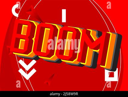Boom pixelated word with geometric graphic background. Vector cartoon illustration. Stock Vector