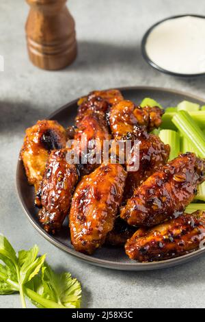 Homemade Asian Honey Garlic Chicken Wings with Dipping Sauce Stock Photo