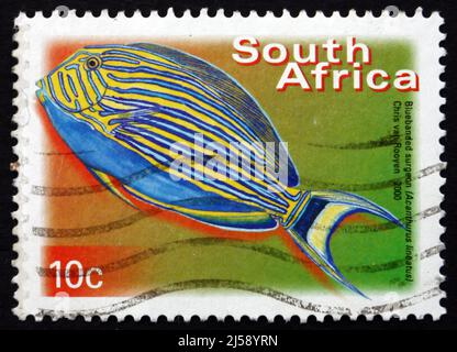 SOUTH AFRICA - CIRCA 2000: a stamp printed in South Africa shows Blue-banded Surgeonfish, Acanthurus Lineatus, Marine Tropical Fish, circa 2000 Stock Photo