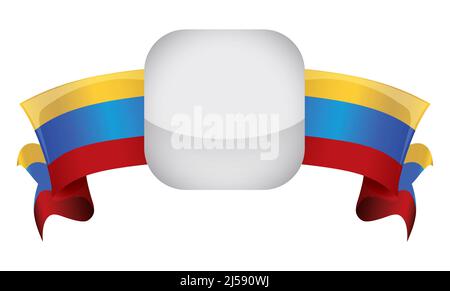 Patriotic template with tricolor ribbon like Colombian flag and empty silver button in the middle. Stock Vector