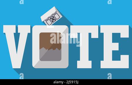 Message promoting democratic event: to vote, with ballot box and marked vote. Design in flat style and long shadow. Stock Vector