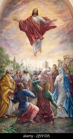 VALENCIA, SPAIN - FEBRUAR 14, 2022: The painting of Ascension of Lord in the church Iglesia San Francisco de Borja by Miguel Vaguer (1973). Stock Photo