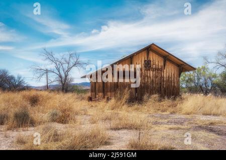 Abandoned Santa Fe Railroad Depot in San Antonio, New Mexico, USA Stock Photo