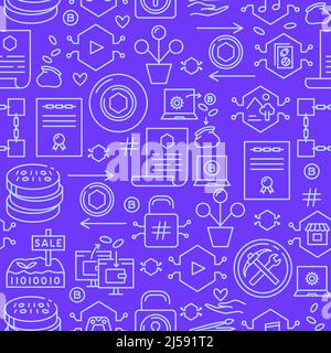 NFT concept seamless pattern in line style. Background with digital money and tokens symbols. Vector illustration. Stock Vector