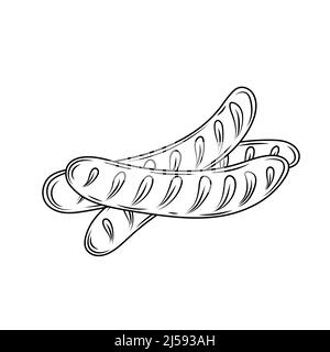Grilled sausage hand drawn outline doodle icon. Vector sketch illustration of sausage for print, web, mobile and infographics isolated on white Stock Vector
