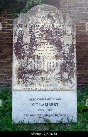 gravestone recording members of the lambert family, including composer constant and rock band manager kit, at brompton cemetery, london, england Stock Photo