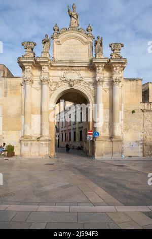 Porta Rudiae is a triumphal arch city gate of Lecce, which marks the entrance to the historic center of the city together with the other two existing Stock Photo