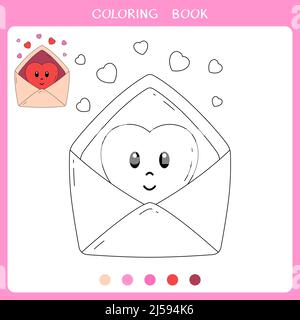 Cute valentine card for coloring book Stock Photo