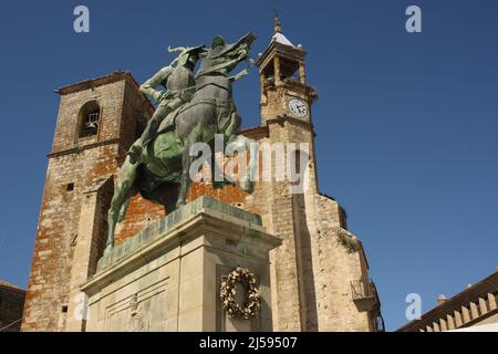 Pizarro Monument at Plaza Mayor in Trujillo, Extremadura, Spain Stock Photo