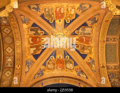 BARI, ITALY - MARCH 3, 2022: The ceiling fresco with the Holy Spirit and  Twelve apostles in the church Chiesa di San Giuseppe by Umberto Colonna Stock Photo