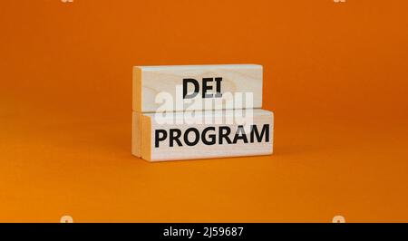 DEI diversity equity inclusion program symbol. Blocks with words DEI program on beautiful orange background. Business DEI diversity equity inclusion p Stock Photo